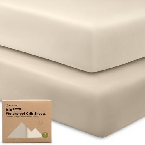KeaBabies 2-Pack Waterproof Baby Crib Sheets for Boys, Girls - 52x28 Viscose Derived from Bamboo Toddler Bed Sheet Neutral, Fitted Crib Mattress Protector Cover for Baby Bedding, Soft & Gentle (Ecru) - Image 1