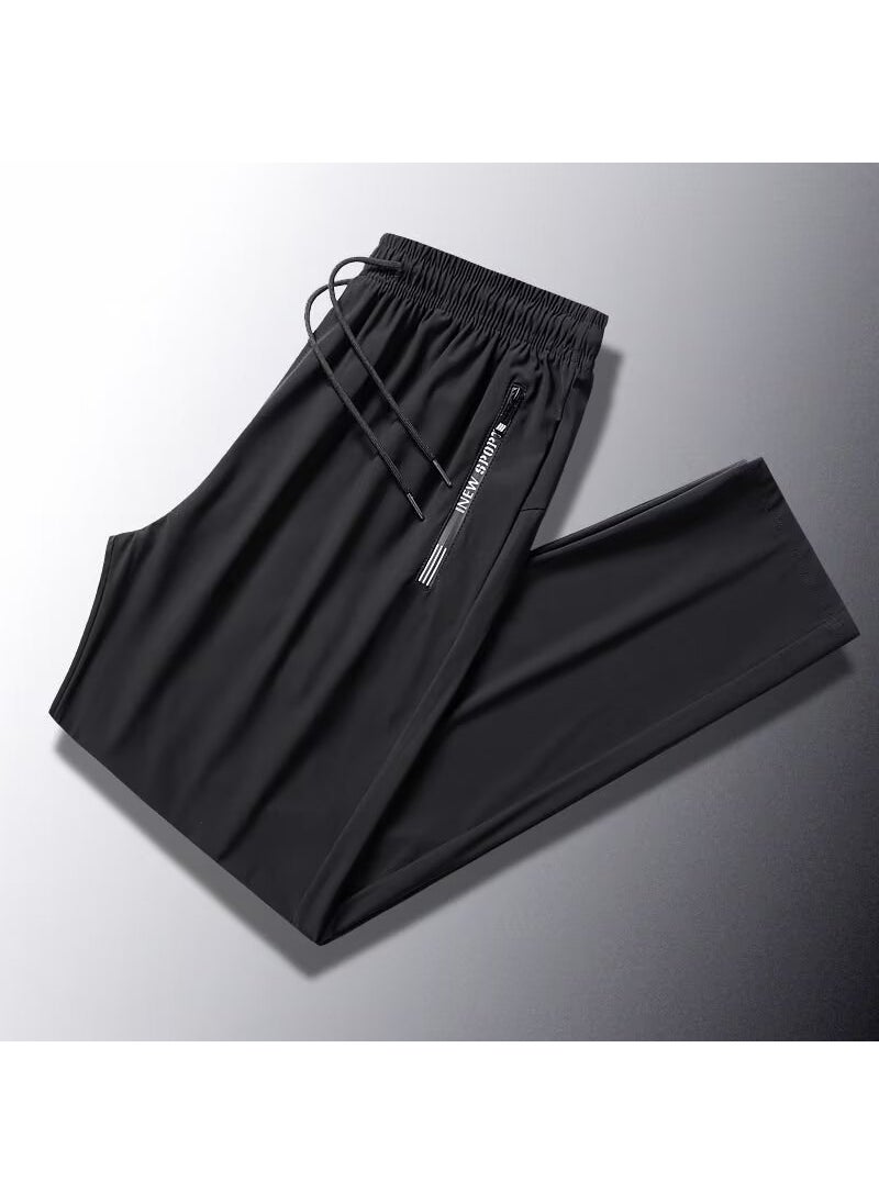Generic - Ice Silk Mens Summer Thin Sporty Casual Nine-Piece Large Size Harlan Pants Trendy All-Match Sweatpants Breathable High Elasticity black toe - Image 1