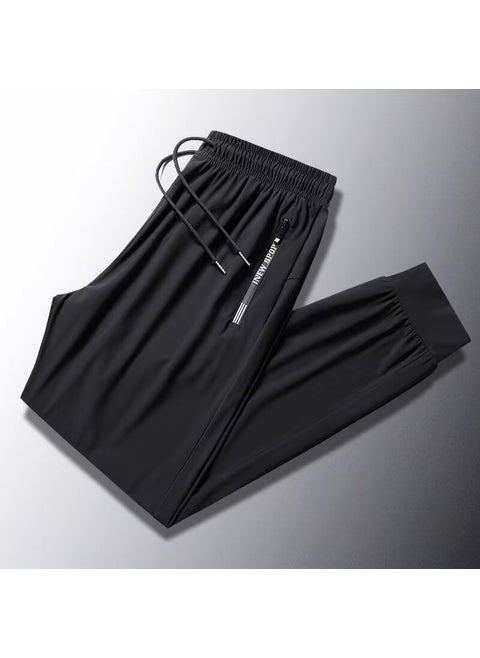 Ice Silk Mens Summer Thin Sporty Casual Nine-Piece Large Size Harlan Pants Trendy All-Match Sweatpants Breathable High Elasticity black toe