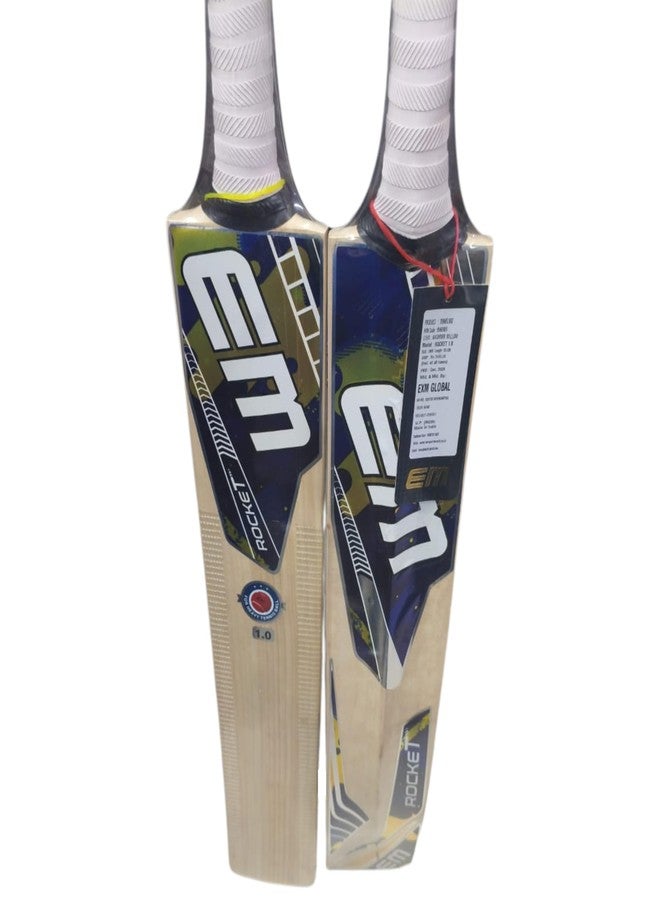 KNK EM Rocket 1.0 Tennis Ball Cricket Bat | Kashmir Willow | Full Size | for All Matches | 15+ Years | with Anti-Scuff Sheet & Cover - Image 5