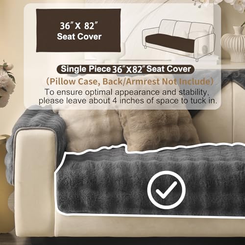 Aucrovee Soft Plush Faux Fur Couch Cover, Thick Warm Fuzzy Sectional Sofa Covers for 3 Cushion Couch Sofa Non Slip Slipcover, Furniture Protector Covers for Pets(1 PCS 36"x82" Dark Grey) - Image 2
