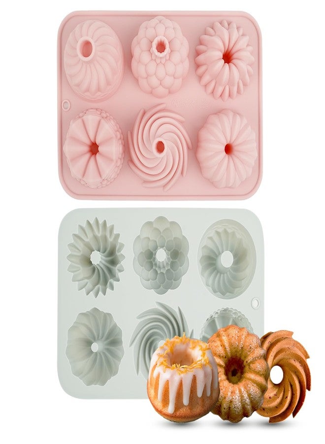 SXoonKing 2Pcs Mini Cake Pans for Baking, 6-Cavity Fluted Tube Cake Pan Non-Stick, Silicone Molds for Baking, Cake Pan for Cupcakes, Donuts, Cornbread, Brownies, Jellies - Image 1