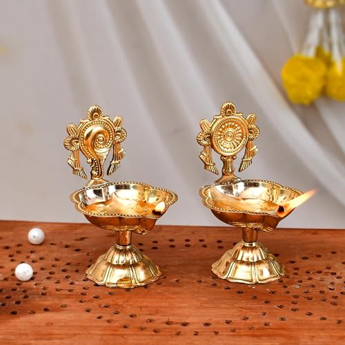 Craftvatika Pure Brass Shanku Chakra Kuber Diya Set of 10 Diwali Decoration Item for Home Decor - Brass shanku Chakra kuber Diya for puja Room & Office Decor, Living Room, Diwali Festival Gift Item - Image 1