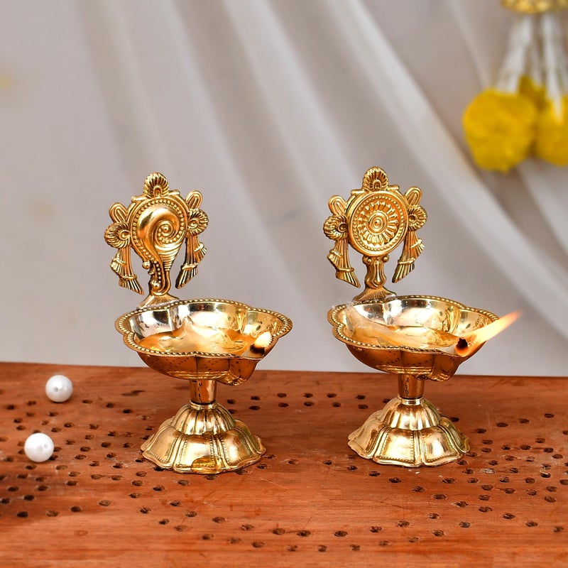 Craftvatika Pure Brass Shanku Chakra Kuber Diya Set of 10 Diwali Decoration Item for Home Decor - Brass shanku Chakra kuber Diya for puja Room & Office Decor, Living Room, Diwali Festival Gift Item - Image 5