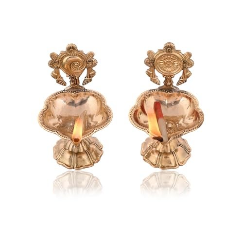 Craftvatika Pure Brass Shanku Chakra Kuber Diya Set of 10 Diwali Decoration Item for Home Decor - Brass shanku Chakra kuber Diya for puja Room & Office Decor, Living Room, Diwali Festival Gift Item - Image 2