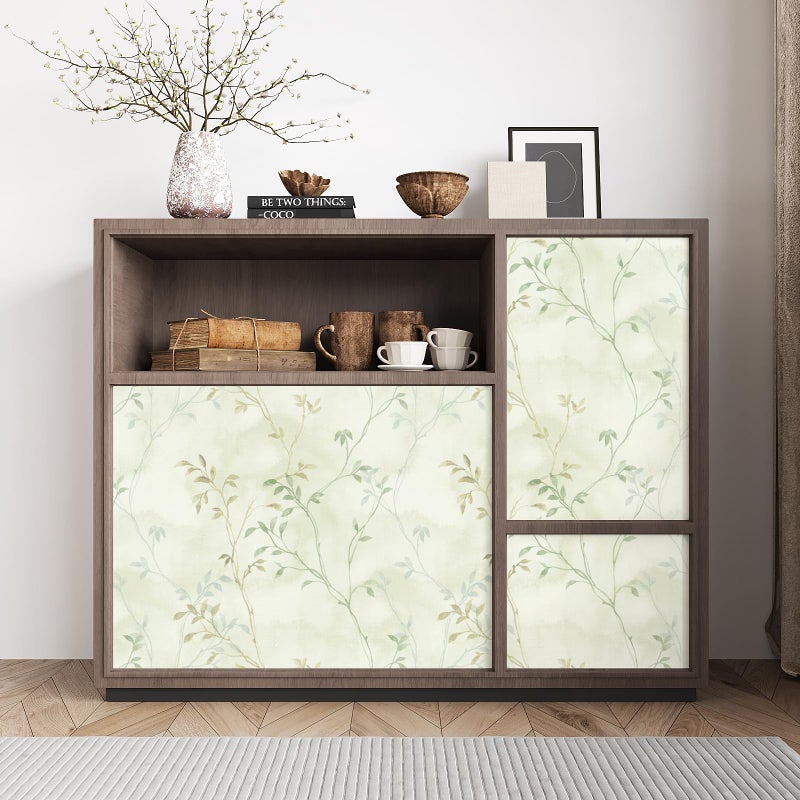 VaryStyle Light Green/Yellow Tree Branches Wallpaper Foggy Tree Twigs Leaf Peel and Stick Wallpaper Vintage Contact Paper for Cabinets Walls 17.7"x118" Self Adhesive Vinyl Roll for Bedroom Bathroom - Image 5