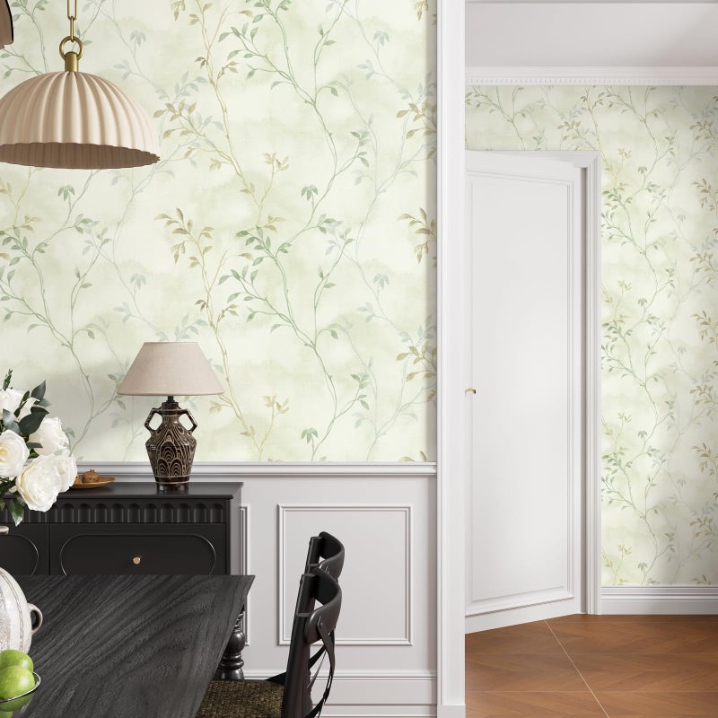 VaryStyle Light Green/Yellow Tree Branches Wallpaper Foggy Tree Twigs Leaf Peel and Stick Wallpaper Vintage Contact Paper for Cabinets Walls 17.7"x118" Self Adhesive Vinyl Roll for Bedroom Bathroom - Image 4