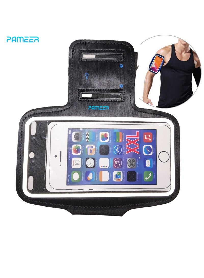 بامير حامل ذراع للهاتف مع حامل للمفاتيح وفتحة للبطاقة، حزام ذراع لتمارين الجري في صالة الألعاب الرياضية مقاوم للماء للهاتف حتى 6.2 بوصة، آيفون وسامسونج قابل للتعديل لتمارين الجري في صالة الألعاب الرياضية - Image 1