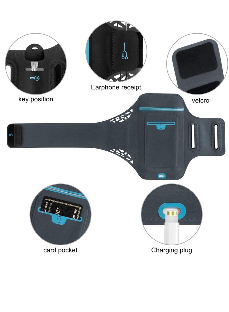 بامير حامل ذراع للهاتف مع حامل للمفاتيح وفتحة للبطاقة، حزام ذراع لتمارين الجري في صالة الألعاب الرياضية مقاوم للماء للهاتف حتى 6.2 بوصة، آيفون وسامسونج قابل للتعديل لتمارين الجري في صالة الألعاب الرياضية - Image 3