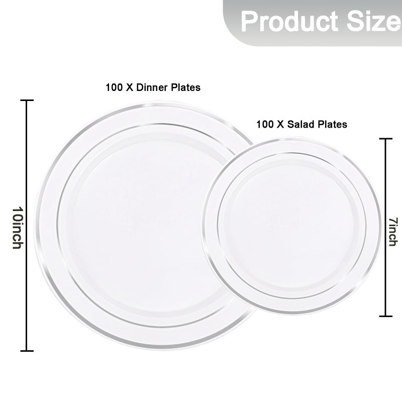 I00000 200 Pcs Silver Plastic Plates - Silver Disposable Party Plates Include 100 Dinner Plate and 100 Elegant Dessert Plate Perfect for Party, Holiday, Wedding & Birthday - Image 3