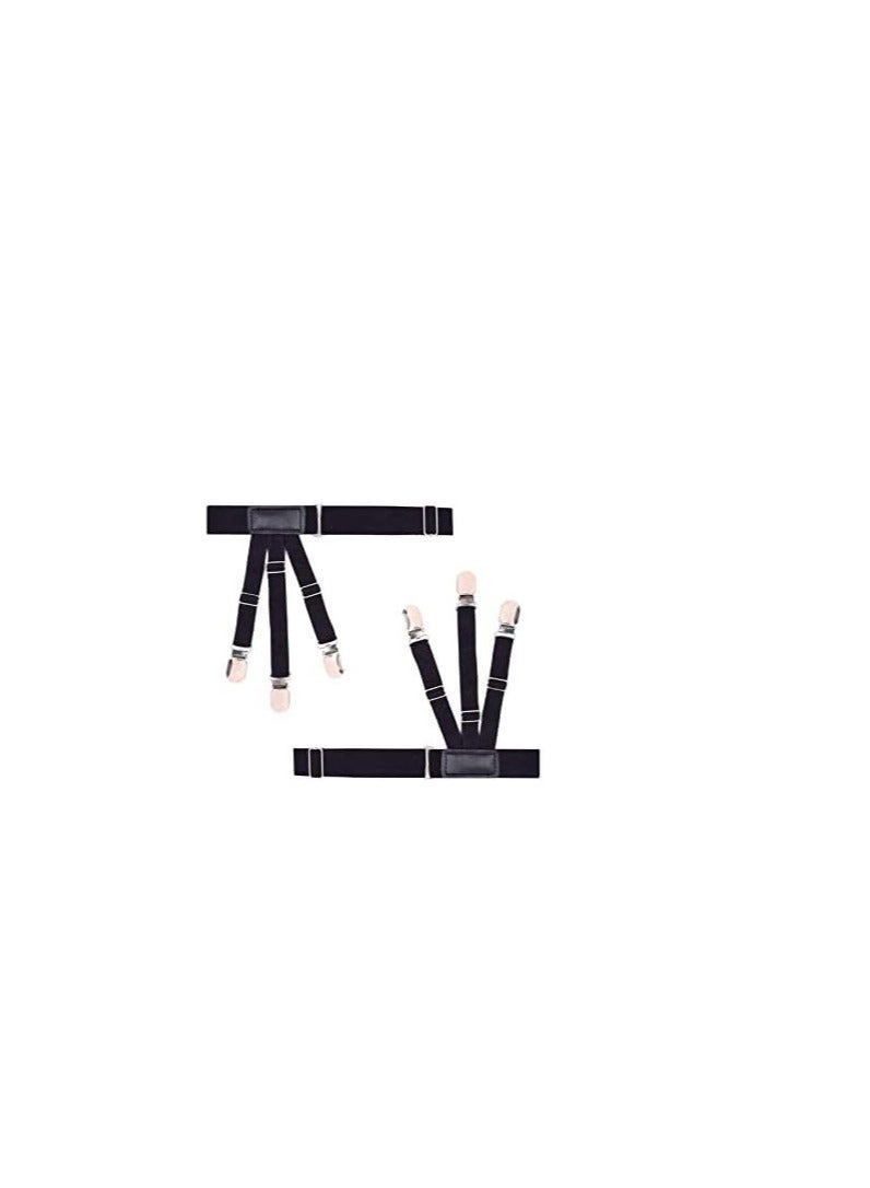 Unisex Adjustable Ultra Soft Elastic Shirt Holders - Non-Slip Crease-Resistance Stirrup Style Suspenders - 2 Pieces - Black - Image 1