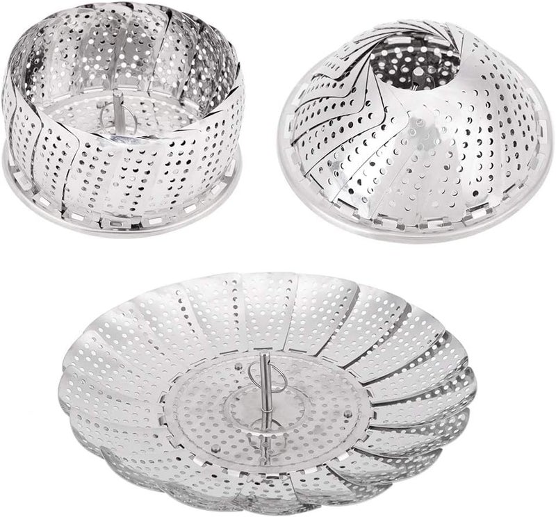DAYANIDHI Dayanidhi Korean Stainless Steel Steamer | Expandable & Foldable Steam Basket | Portable Cooking Tray for Vegetables & Food | Steamer with Handle for Vessel Cooker & Pan (27cm,1 Piece) - Image 1