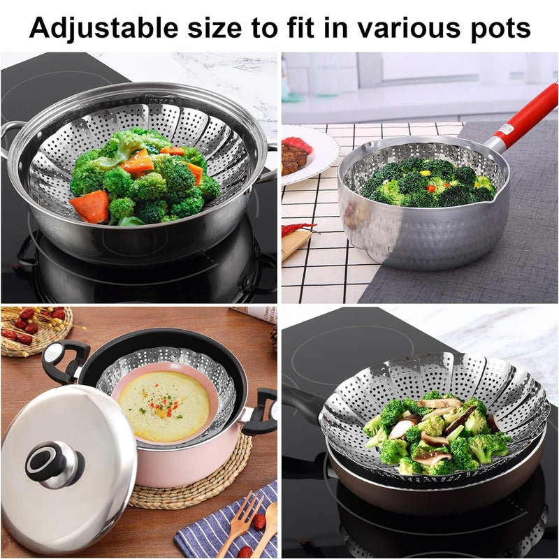 DAYANIDHI Dayanidhi Korean Stainless Steel Steamer | Expandable & Foldable Steam Basket | Portable Cooking Tray for Vegetables & Food | Steamer with Handle for Vessel Cooker & Pan (27cm,1 Piece) - Image 2