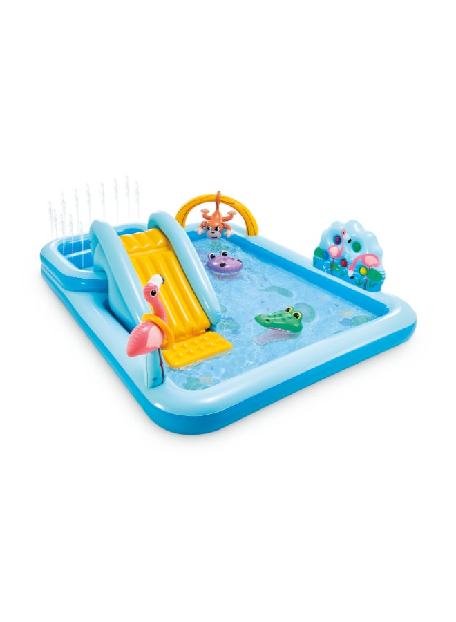 INTEX Jungle Adventure Inflatable Play Center with Slide & Water Sprayer – 244cm x 198cm x 71cm – Ages 2+ 244x198x71cm - Image 1