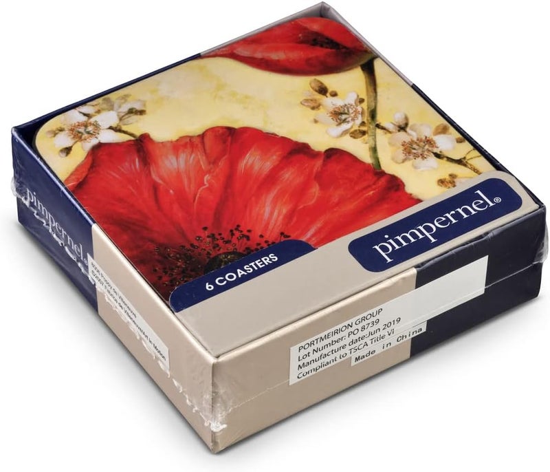 Pimpernel Poppy de Villeneuve Coasters  Set of 6 4 x 4 Cork Elegant Floral Design Easy to Clean Stylish  Functional Ideal for Protecting Your Table GiftReady Set - Image 4