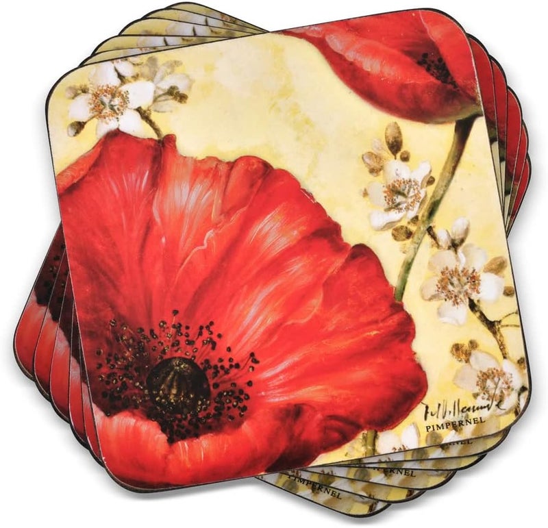 Pimpernel Poppy de Villeneuve Coasters  Set of 6 4 x 4 Cork Elegant Floral Design Easy to Clean Stylish  Functional Ideal for Protecting Your Table GiftReady Set - Image 1