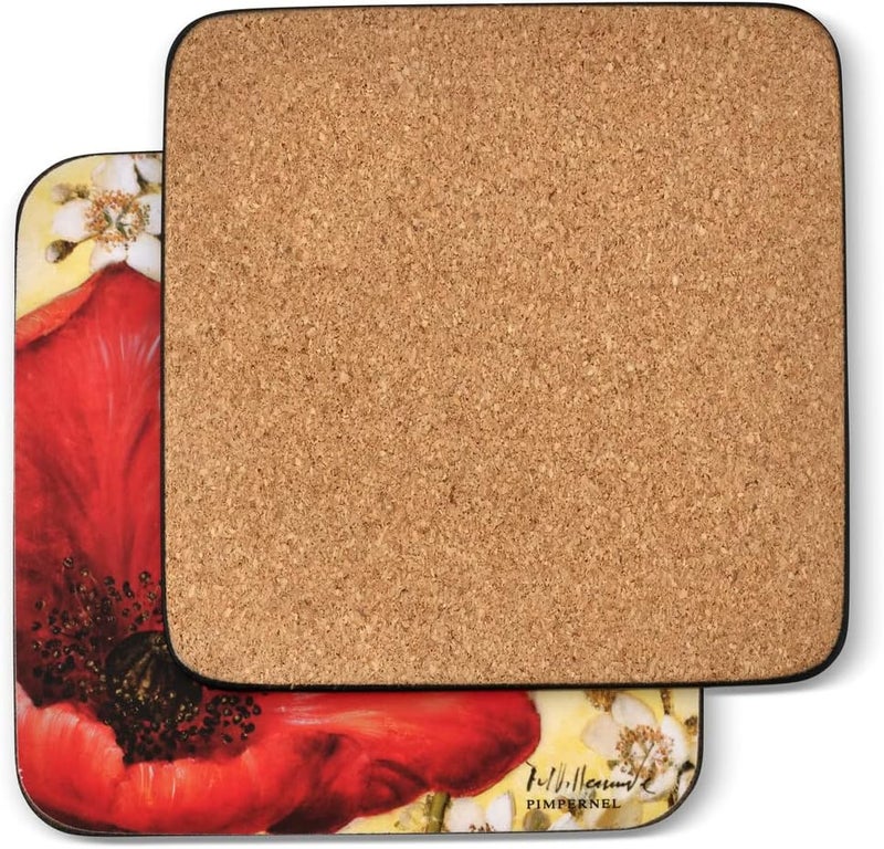 Pimpernel Poppy de Villeneuve Coasters  Set of 6 4 x 4 Cork Elegant Floral Design Easy to Clean Stylish  Functional Ideal for Protecting Your Table GiftReady Set - Image 2