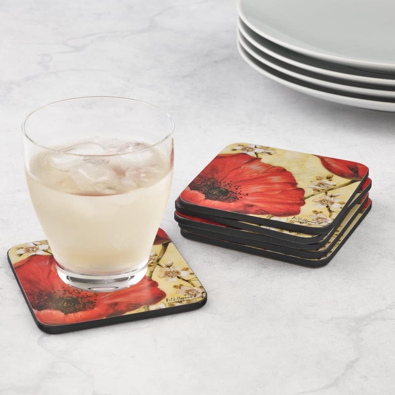 Pimpernel Poppy de Villeneuve Coasters  Set of 6 4 x 4 Cork Elegant Floral Design Easy to Clean Stylish  Functional Ideal for Protecting Your Table GiftReady Set - Image 5
