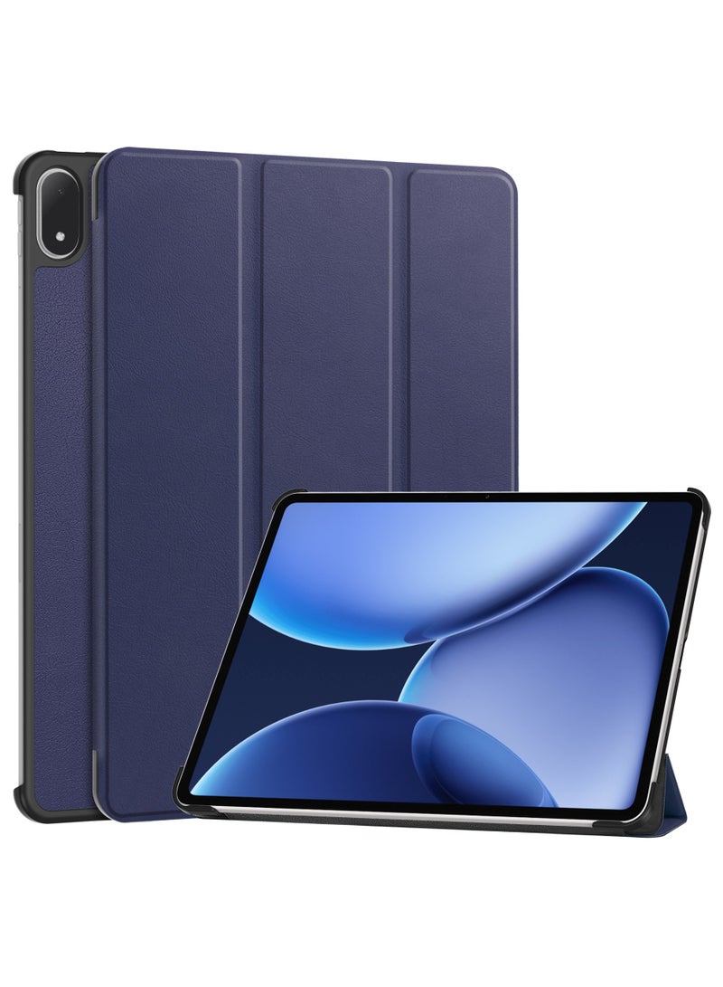 حالة لـ OnePlus Pad 3 / Pad 2 Pro 13.2 بوصة 2025 ثلاثية الضعف حالة ذكية زوايا عرض متعددة تقف غلاف جلد صلب غطاء ذكي w / غطاء حالة النوم التلقائي / الاستيقاظ / اللوح الرقيق (الأزرق البحري) - Image 1