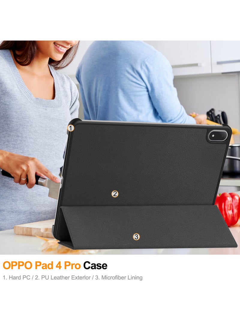 حالة لـ OnePlus Pad 3 / Pad 2 Pro 13.2 بوصة 2025 ثلاثية الضعف حالة ذكية زوايا عرض متعددة تقف غلاف جلد صلب غطاء ذكي w / غطاء حالة النوم التلقائي / الاستيقاظ / اللوح الرقيق (الأزرق البحري) - Image 5