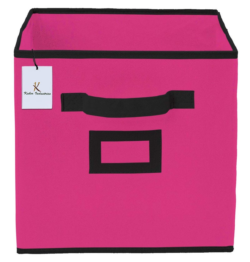 Kuber Industries Kuber Industries Non Woven 3 Pieces Small Foldable Storage Organiser CubesBoxes Black Coffee Pink CTKTC035176  - Image 5