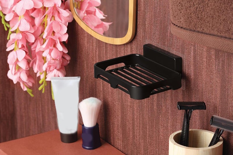 Stickzy 2PC Self Adhesive Soap Dish Wall Mounted Organizer with Drain Tray | No Drill Soap Holder for Bathroom, Shower, Kitchen Sink | Durable Strong Wall Soap Rack (Black, EZ-002) - Image 5