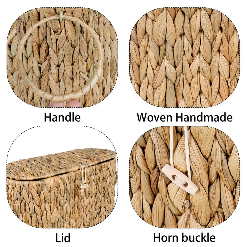 efluky Toilet Paper Storage Basket, Water Hyacinth Slim Toilet Paper Holder with Lid- Holds Up to 9 Mega Rolls, Home Bathroom Decor Organizer - Image 4