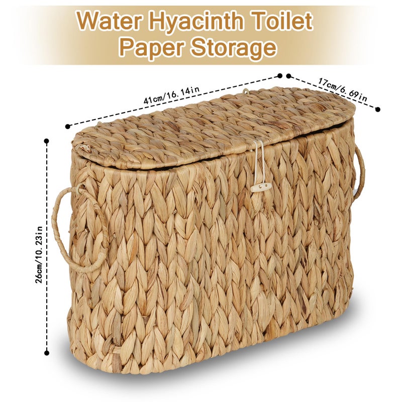 efluky Toilet Paper Storage Basket, Water Hyacinth Slim Toilet Paper Holder with Lid- Holds Up to 9 Mega Rolls, Home Bathroom Decor Organizer - Image 2