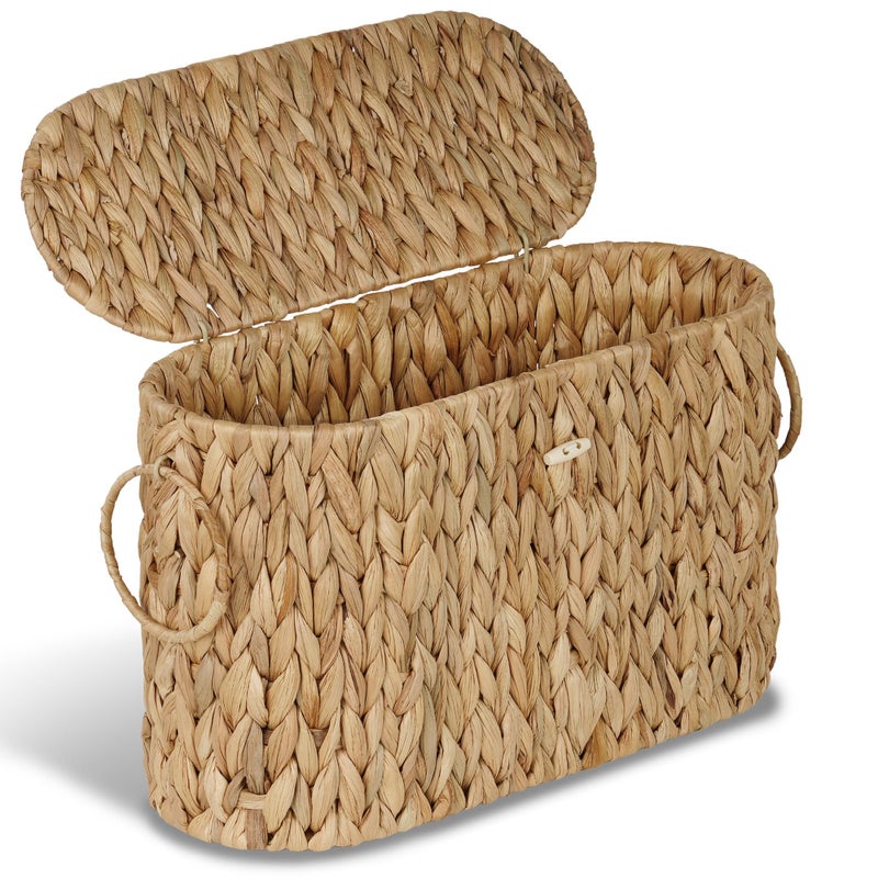 efluky Toilet Paper Storage Basket, Water Hyacinth Slim Toilet Paper Holder with Lid- Holds Up to 9 Mega Rolls, Home Bathroom Decor Organizer - Image 1
