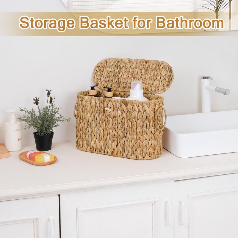 efluky Toilet Paper Storage Basket, Water Hyacinth Slim Toilet Paper Holder with Lid- Holds Up to 9 Mega Rolls, Home Bathroom Decor Organizer - Image 5