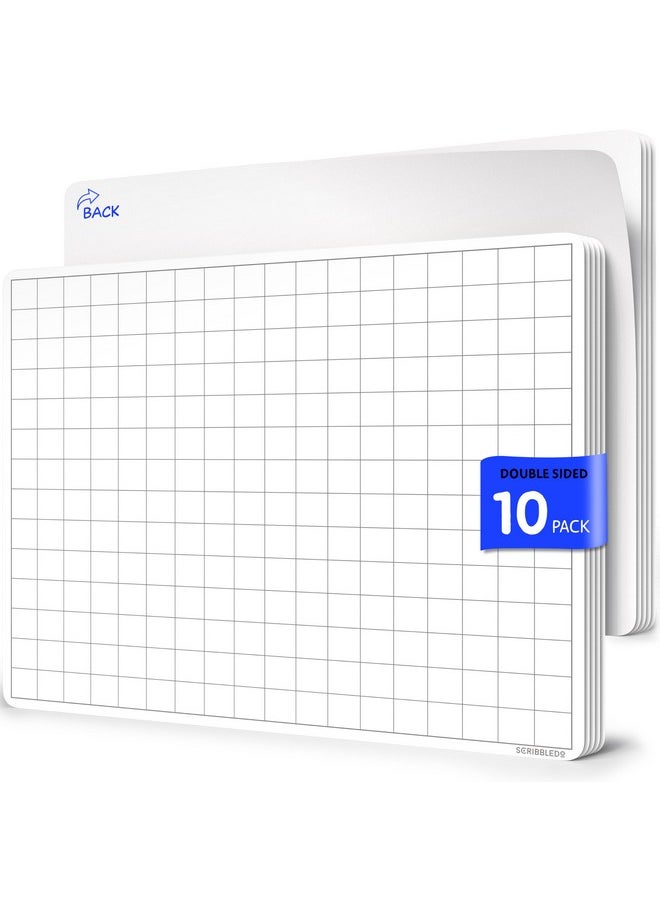 Scribbledo Large Grid Dry Erase Sheets 11”X14” Math Practice Small White Board Sheets Math Manipulatives Quad Graph Whiteboard Sheets Math Supplies Homeschool Teacher Students Classroom Pack Of 10  - Image 1