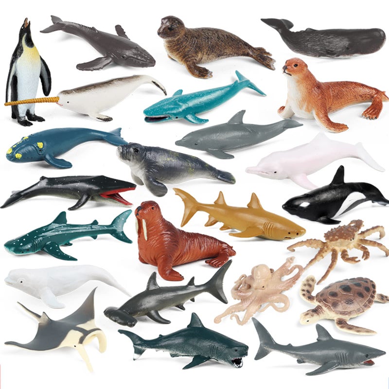 EOIVSH 24PCS Mini Ocean Animal Figurines Realistic Sea Creatures Toy Figures with Sharks Whales Walrus Under The Sea Life Figure for Party Decoration Easter Egg Filler School Project - Image 3