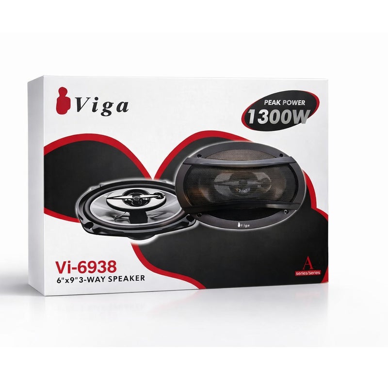 فيجا مكبر صوت بيضاوي للسيارة VI-6938 مقاس 6x9 بوصة - طاقة قصوى 1300 واط - صوت قوي وواضح - زوج من مكبرات الصوت - Image 1