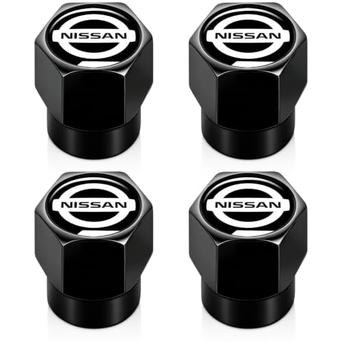 UNIMAT Tire Valve Stem Caps Cover for Nissan Metal Car Wheel Air caps Auto Valve Stem Caps Accessories 4 Pack Black - Image 1