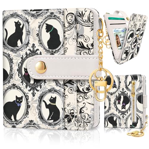Jogjam Vintage Black Cats Rfid Ladies Wallet, Small Slim Thin Compact Credit Card Women Wallet, Art Aesthetics PU Leather Bifold Cash Zipper Coin Pocket for Female - Image 1