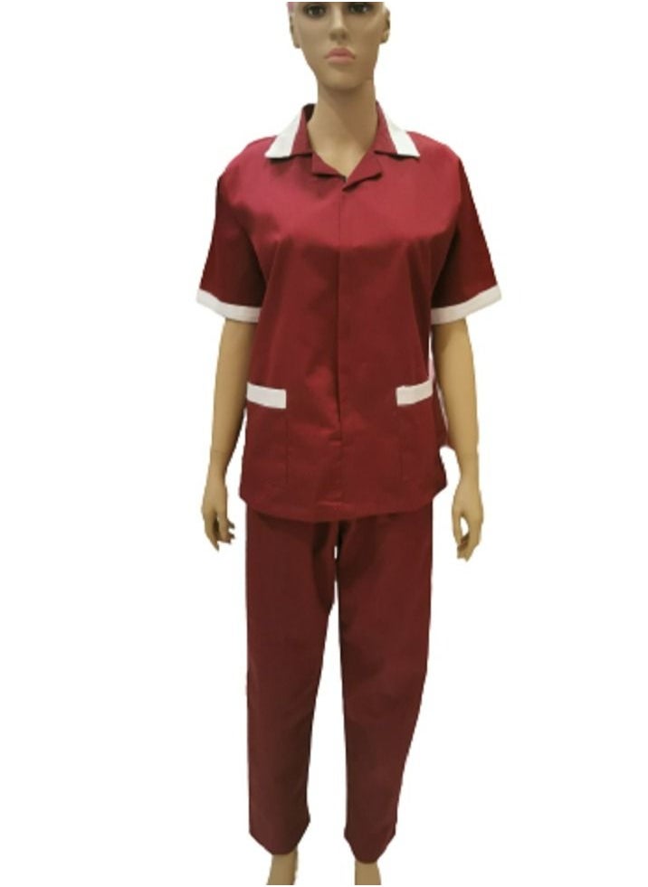 Rannah's Closet Maid Uniform with Zipper Top and Pants Maroon Domestic Helper Uniform  - Image 1
