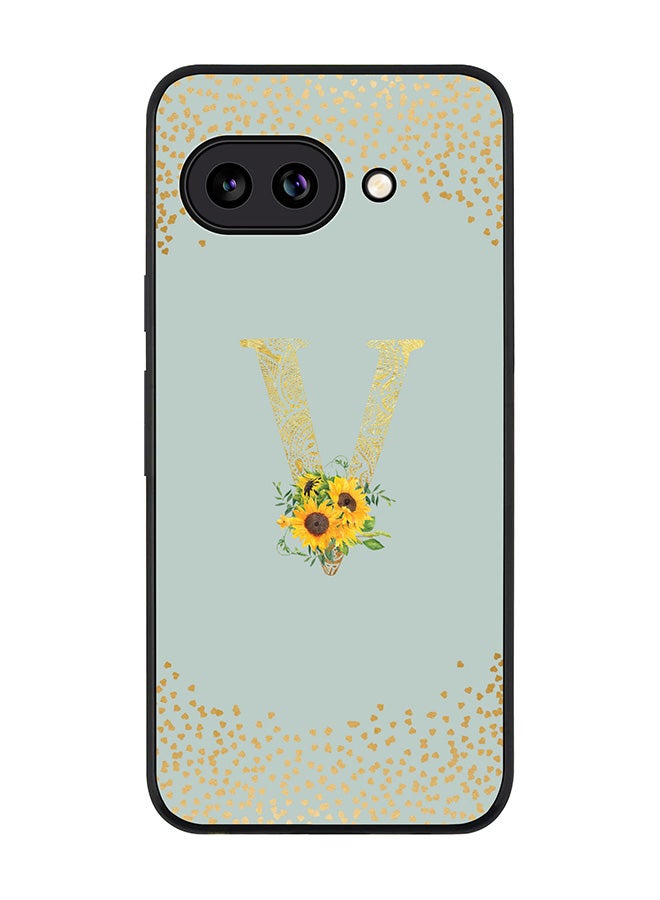 Stylizedd For Google Pixel 9a Case,Slim fit Camera Protection, Shockproof Thin Phone cover  - Custom Floral Monogram - V  (Light Grey )