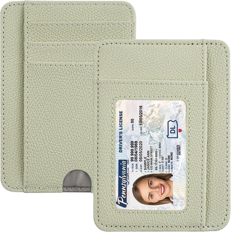 Hot Cool Card Holder Wallet Front Pocket Minimalist Travel Cute Funny Thin Leather With RFID Blocking Small Credit Card Holder Wallet for Men & Women Girls Organizer Gifts, Litchi Beige - Image 1