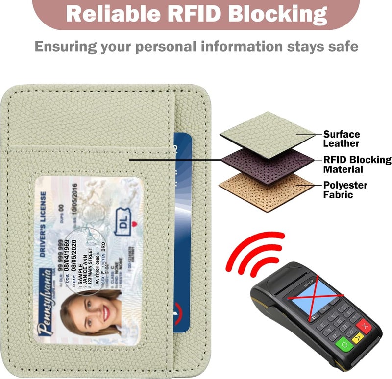 Hot Cool Card Holder Wallet Front Pocket Minimalist Travel Cute Funny Thin Leather With RFID Blocking Small Credit Card Holder Wallet for Men & Women Girls Organizer Gifts, Litchi Beige - Image 5