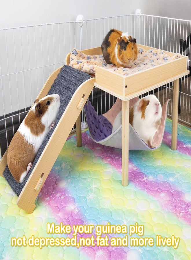 BESNEW Enlarged Guinea Pig Hammock with Platform and Stairs,Wooden Small Animal Hideout for Guinea Pigs Bunny Ferret Hamster Hiding Sleeping Activities(Single) - Image 2