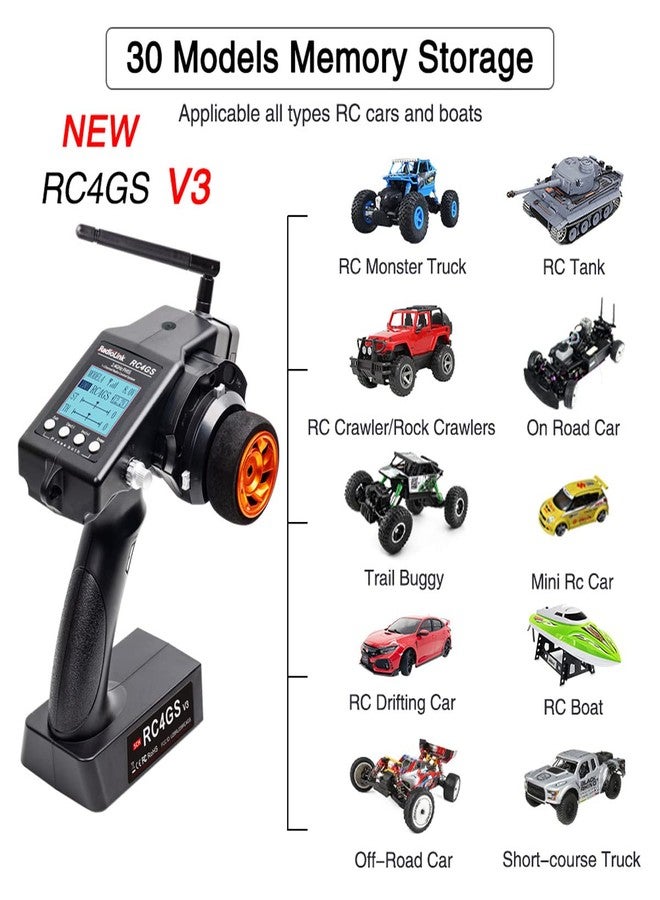 راديو لينك جهاز إرسال واستقبال RadioLink RC4GS V3 2.4G 4CH RC مع جهاز تحكم عن بعد R6FG Gyro Inside Pistol Handle لسيارات RC والقوارب والدبابات والعربات - Image 3