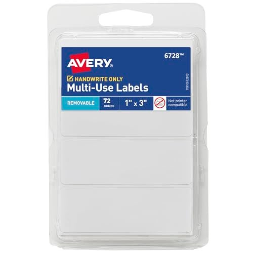 Avery Multi-Use Removable Labels, 1" x 3", White, Non-Printable, 72 Blank Labels Total (6728) - Image 1