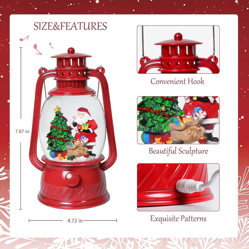 SUNFACE Christmas Snow Globes, 7.8" Santa Claus Christmas Glitter Lantern with 8 Songs, 6H Timer Battery & USB Powered Music Box for Christmas Table Decorations - Image 3