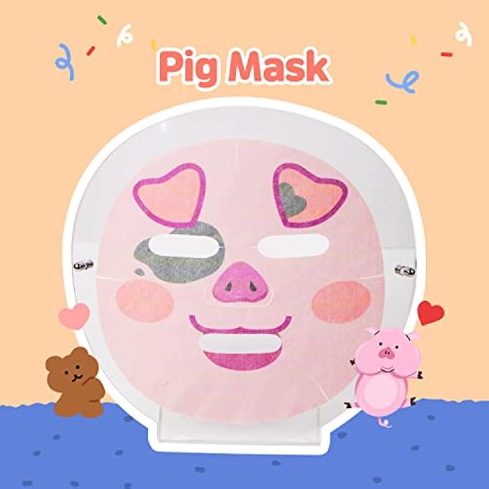 Epielle Animal Character Sheet Masks Pig 6 Pack, Firming & Nourishing Face Mask Skincare with Broccoli & Aloe, Girls Spa Party Favors, Sleepover, Self Care Gifts for Women, Korean Skin Care - Image 2