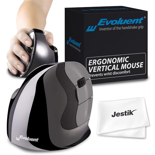 Evoluent Mouse VMDLW - VerticalMouse D, Right Hand Ergonomic Design, Evoluent Vertical Mouse D Large with Wireless Connection for Laptop and PC, Plus Jestik Microfiber Cloth - Image 1
