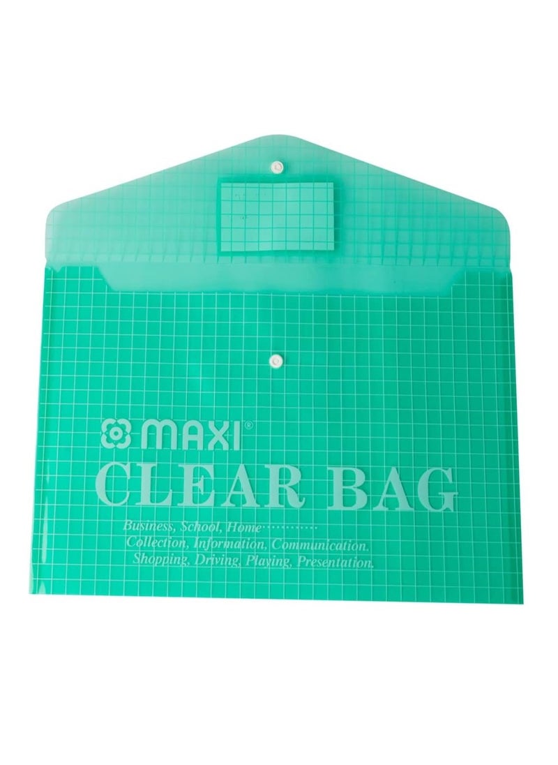 Maxi Maxi Fool Scap Clear Bag With Name Card Green, Document Folders, 209G  - Image 2