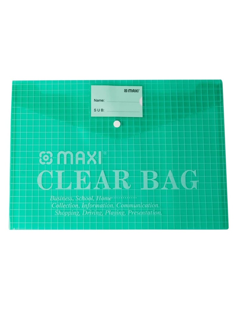 Maxi Maxi Fool Scap Clear Bag With Name Card Green, Document Folders, 209G  - Image 1