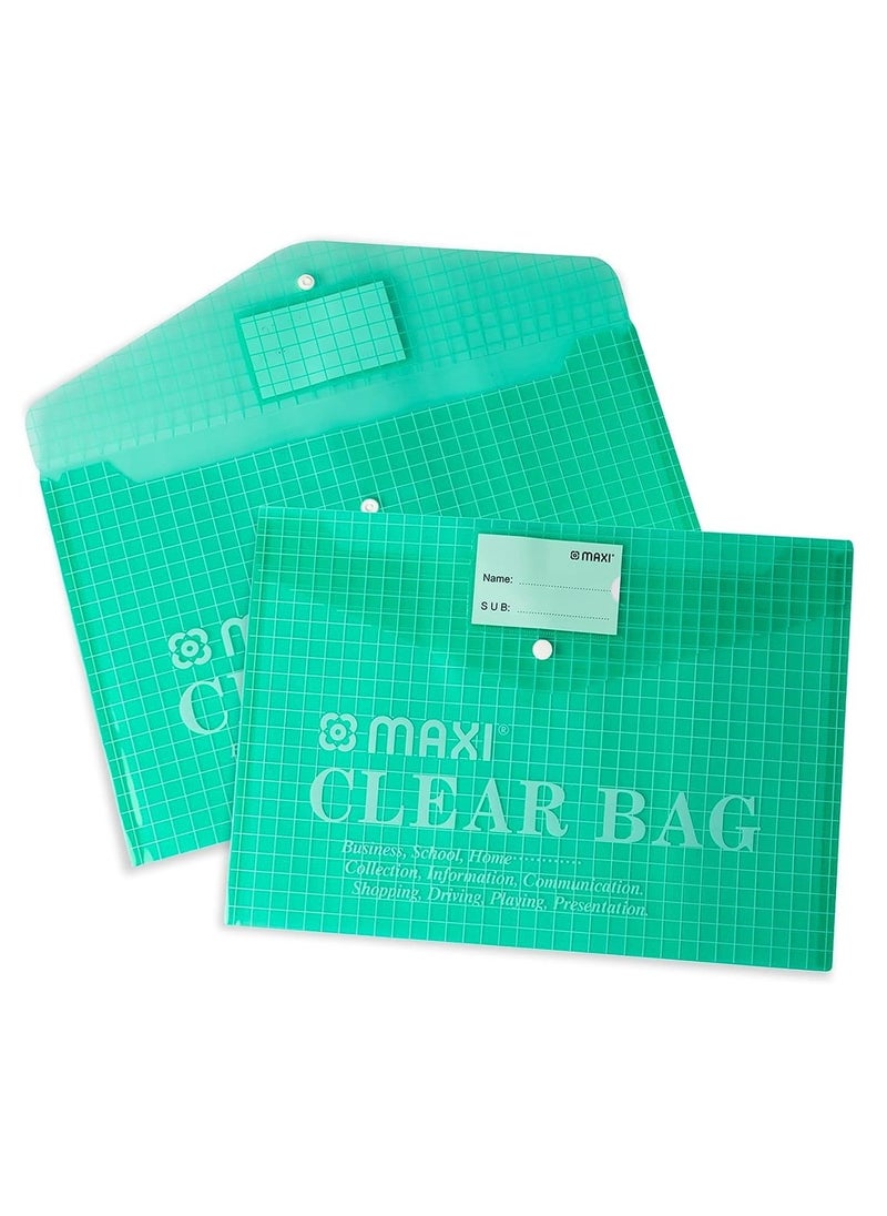 Maxi Maxi Fool Scap Clear Bag With Name Card Green, Document Folders, 209G  - Image 3