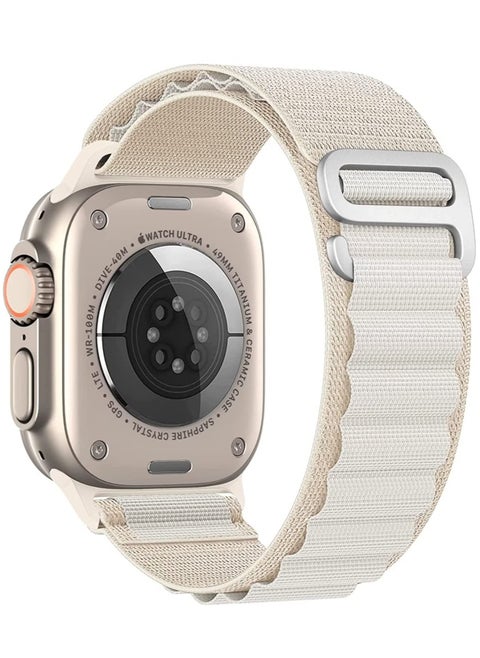 Apple Watch Ultra Straps,Women Men,Two Textile Layers Woven Loop Titanium G-Hook Sport Band for Iwatch Series 8/7/6/5/4/3/2/1/SE,Starlight,44/45/49mm