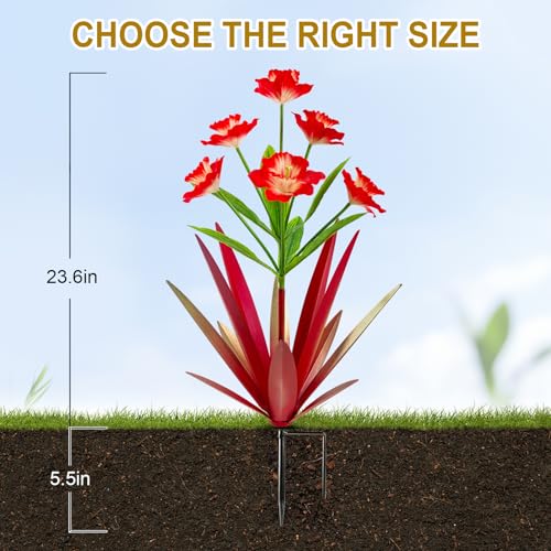 Homight Metal Agave Plant Outdoor Decoration Outdoor Garden Decoration Daffodils Flowers Mexican Yard Art Daffodils Flowers Decorative Garden Gift 2 Big red Daffodil - Image 3